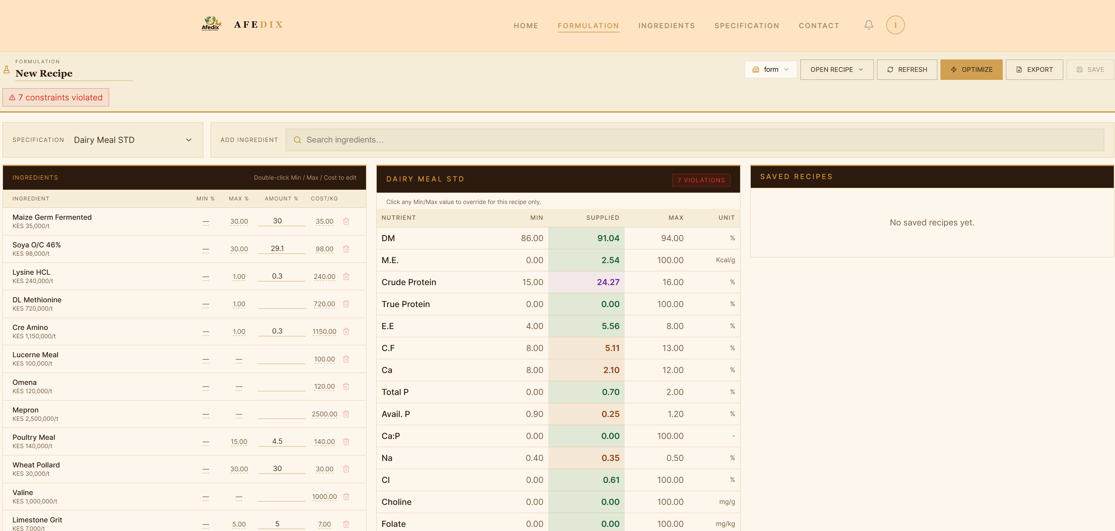 Afedix Feed Formulation Software